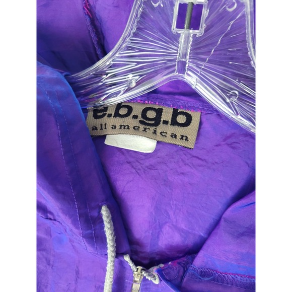 Vintage e.b.g.b. All American Iridescent Purple Windbreaker Pullover Hoodie M - Picture 2 of 7
